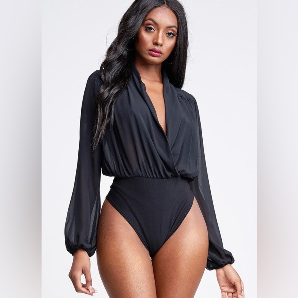 SOLID CHIFFON SURPLICE BODYSUIT